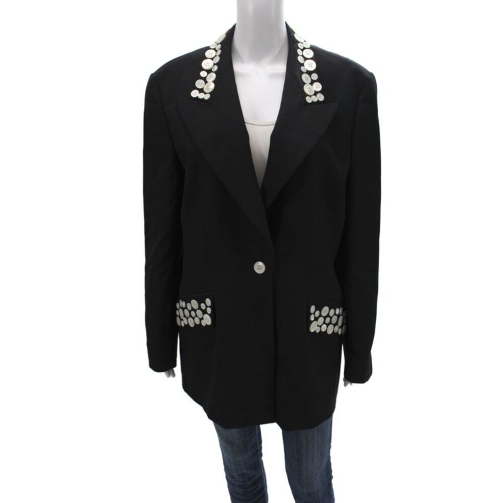 Escada Margaretha Ley Women Basic Jacket Black Wool Button Long Sleeve Size 44